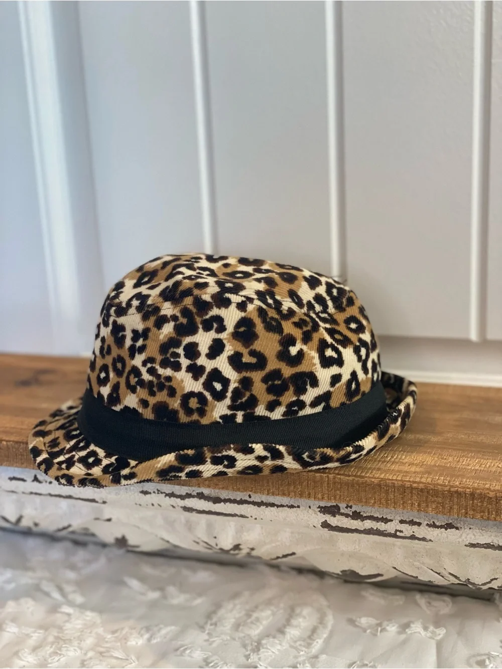 Leopard Print Corduroy Fedora with Black Band